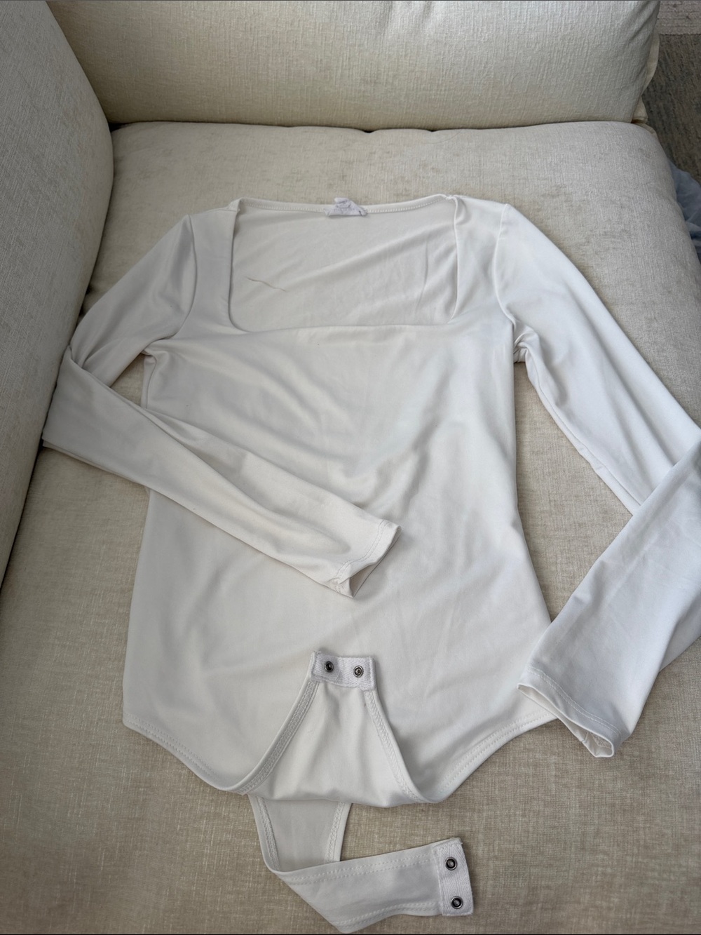 Square-Neck Long Sleeve White Bodysuit